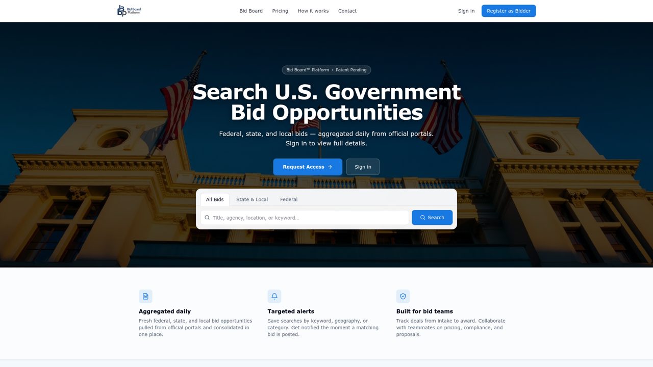BidBoard interface — BidBoard opportunity dashboard with geospatial capture view
