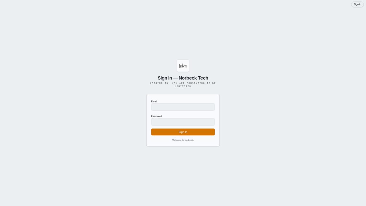 NTI Manager interface — NTI Manager secure sign-in — the operational portal is restricted to authorized personnel