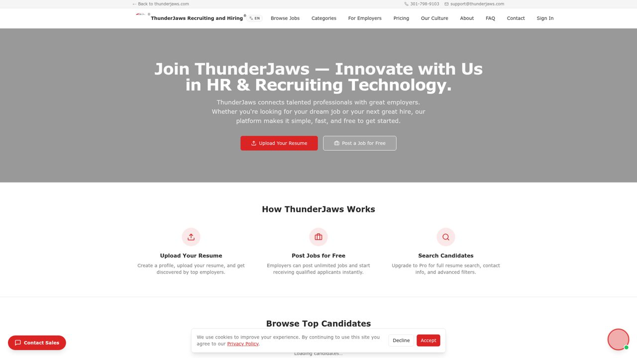 ThunderJaws interface — ThunderJaws talent platform landing experience